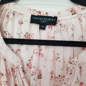 Cynthia Rowley Anthropologie Pink Floral Tunic 1X